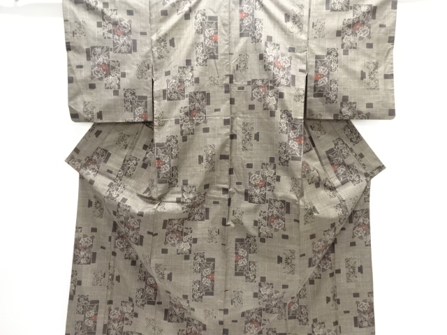 JAPANESE KIMONO / DORO OSHIMA TSUMUGI / WOVEN FLORAL PLANTS / 5MARUKI